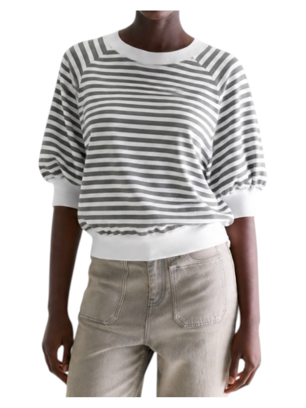 Nine Britton Women’s Gray White Striped Raglan Sleeve Sweatshirt Top Size Large